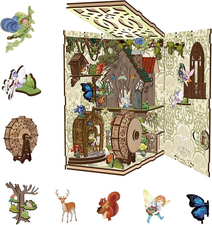 DIY Miniature House Kit, Mini House Building Kit, DIY Book Nook Kit, Tiny Model House for Adults to Build, Beginner 3D Wooden Book Nook, for Family Friends (Hidden Realm-A)