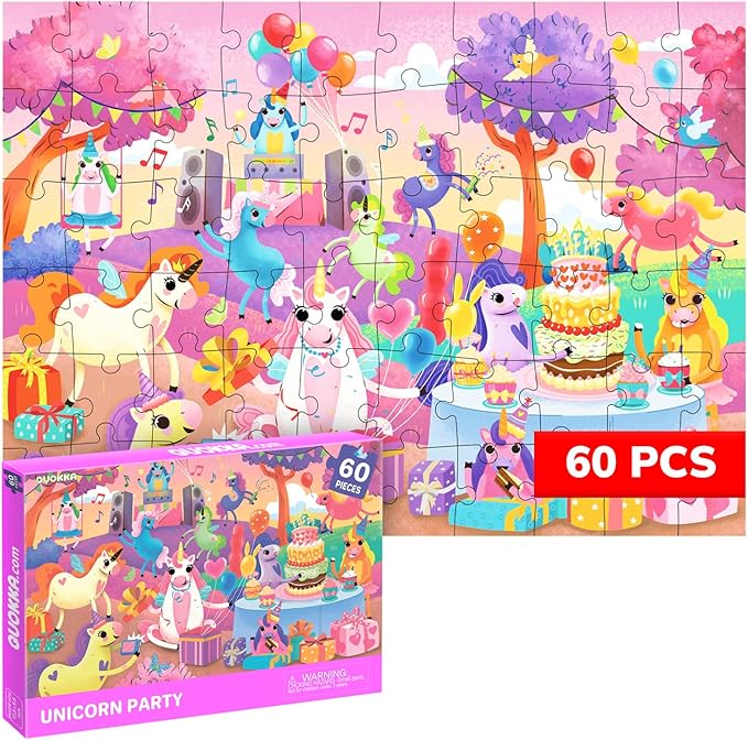QUOKKA Puzzles for Kids Ages 4-6 – 60 Piece Jigsaw Puzzles for Toddlers Ages 3-5 with Unicorns – Quiet Time Toy for Preschoolers 2-4 – FSC Certified Educational Learning Game for Boys and Girls
