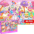QUOKKA Puzzles for Kids Ages 4-6 – 60 Piece Jigsaw Puzzles for Toddlers Ages 3-5 with Unicorns – Quiet Time Toy for Preschoolers 2-4 – FSC Certified Educational Learning Game for Boys and Girls