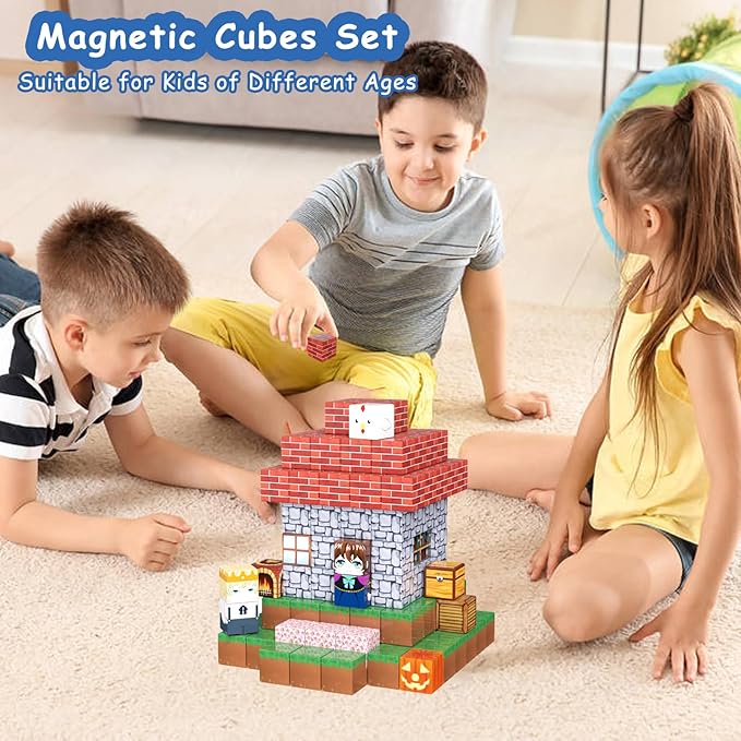 200PCS Magnetic Building Blocks for Kids, Magnet Cubes STEM Educational Magnet Stacking Toys for Age 3-5 4-8 8-12, Sensory Play Montessori Toys for Boys and Girls, Creative Construction Forest