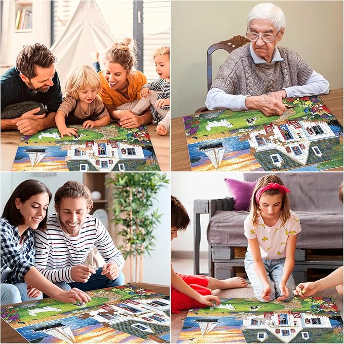 Puzzles for Adults 500 Pieces, Dog Birds Hourse Puzzle, Seaside Jigsaw Puzzles 500 Piece for Adults Kids Seniors, Recycled Cardboard Puzzle for Game Night Family Friends, 20.5x15 in
