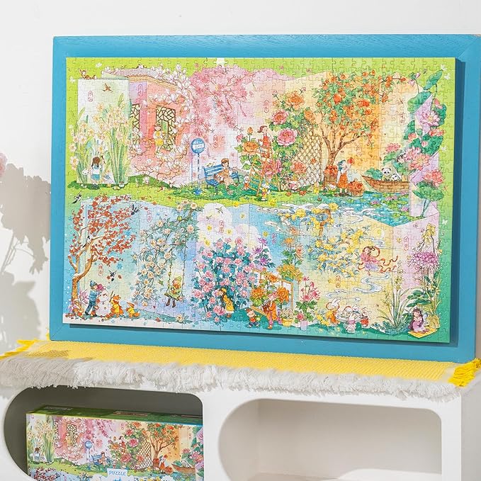 MOMIBOOK 1000 Piece Puzzle for Adults Jigsaw Puzzles of Flower Calendar, Photosensitive Discoloration Painting Image Four Seasons Challenging Impossible Puzzle Unique Party Christmas Birthday Gifts