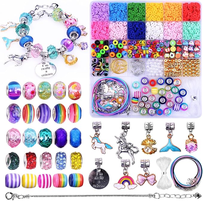 2880pcs Girls Toys Bracelet Making Kit,Beads Charm Jewelry Making Kit Supplies,Clay Beads Unicorn/Mermaid Crafts Birthday Christmas Gifts for Girls