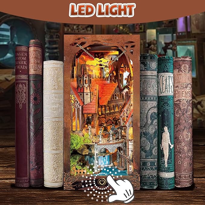 DIY Book Nook Kit,New DIY Dollhouse Booknook Bookshelf Insert Decor,3D Wooden Puzzles with LED,Book Nook Miniature Kit,Birthday Easter Home Decor for Teens Adult (Spirit Valley of The Magic Ring)