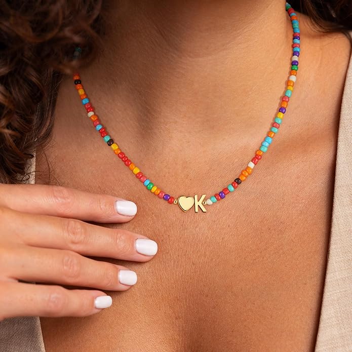 Colorful Initial Necklaces for Girls Women - Beaded Initial Necklace Teen Girl Gifts Trendy Stuff Dainty Bohemian Letter Necklace Personalized Gifts for Girls Women Jewelry