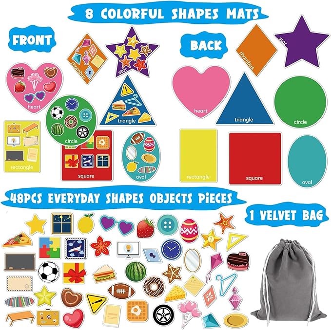 BelleAngle Shape Sorters for Toddlers, Shape Puzzle and Matching Games Set for Kids Learning Sorting Toys with 8 Sorting Mats and 48 Everyday Objects for Preschool Classroom Must Haves Decor