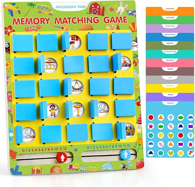 Matching Memory Game for Kids Ages 4-8, Flip to Win Wooden Board Games Travel Toys for 3 4 5 6 7 8 Years Old Boys Girls, Road Trip Essentials, Airplane, Car Activity Halloween