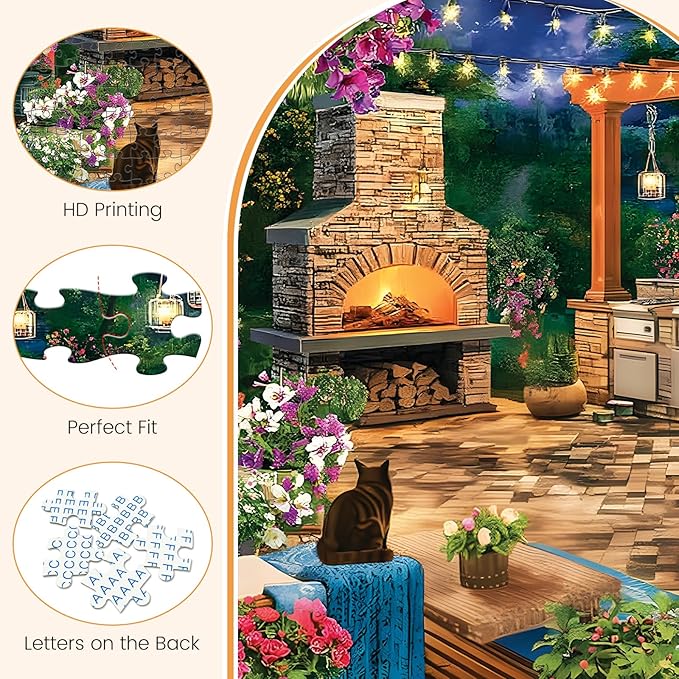 500 Piece Puzzles for Adults, Cozy Flowers Garden Patio with Fireplace Jigsaw Puzzle, Fun and Challenging Puzzle for Family Time, Relaxing Gift for Adults, Kids, Seniors, 20.5 x 15 in