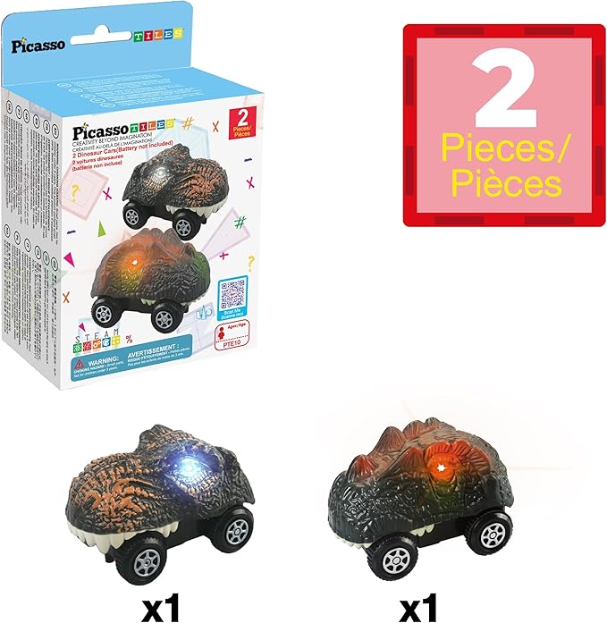 PicassoTiles 2 Piece Swift Highly Detailed Race Track Truck Dinosaur Cars Accessories in Bulk Package Compatible with STEM Magnetic Tile Race Track Building Kits for Kids Boys & Girls Ages 3+ PTE10