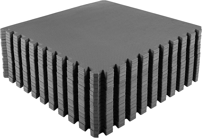 EVA Foam Mat Tiles 18-Pack - 72 SQ FT of Interlocking Padding for Garage, Playroom, or Gym Flooring - Exercise Mat or Baby Playmat by Stalwart (Gray)
