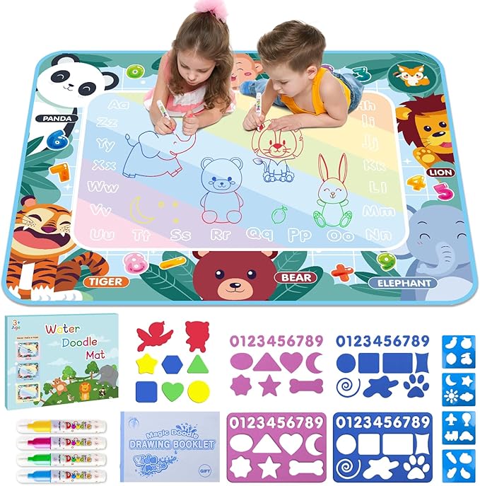 Water Doodle Mat 40 x 32 Inch Kids Water Painting Doodle Drawing Mat Toy Writing Mess Free Coloring Extra Large Magic Educational Toys for Boys Girls Age 4 5 6 7 8 Year Old Christmas Birthday Present