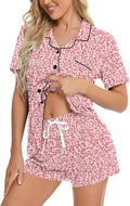 SWOMOG Womens Button Down Pajamas Set Short Sleeve Sleepwear Bride Soft Pj Lounge Sets XS-3XL