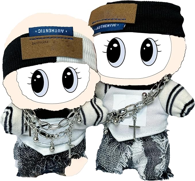 5-Piece Set Clothes for 17cm Doll - Fashion Style Dress Up Doll Outift Set with T Shirt, Pants, Headband, Necklace, Brooch