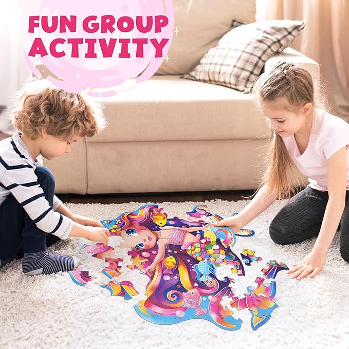 BenBen Floor Puzzles for Kids Ages 4-6, 52 Piece Mermaid Puzzle for Toddlers 3-5, Mermaid Toys Birthday Gift for Girls Boys