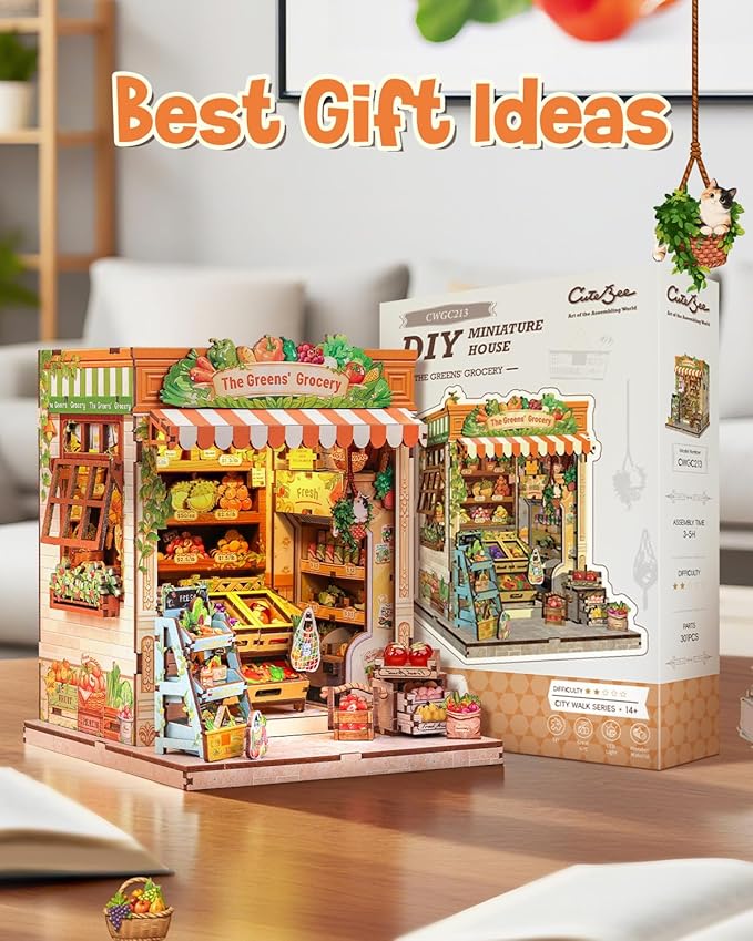 CUTEBEE Book Nook Kit - DIY Miniature House Dollhouse Kit for Adult and Teens, Booknook Bookshelf Decor with LED Light, Gifts for Family and Friends (The Greens’ Grocery)