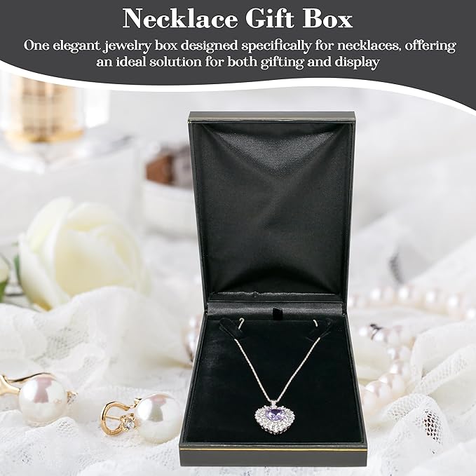 Novel Box Black Jewelry Box for Necklace 4.4x6.25x1.4 Inch - Faux Leatherette Jewelry Display Gift Boxes - Soft Velvet Interior Necklace/Pendant Storage Cases for Proposal Engagement Wedding Birthday