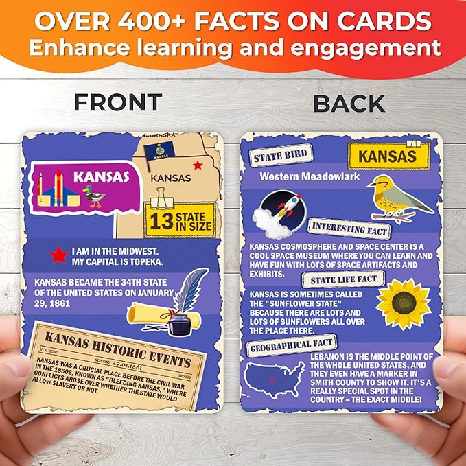 QUOKKA United States Puzzles for Kids Ages 4-6 - 70 Pcs Floor Puzzles for Kids Ages 6-8 Preschool Activities - Includes 50 Cards with 400+ USA Facts- State-Shaped Jigsaw Puzzle Gift for Girls Boys