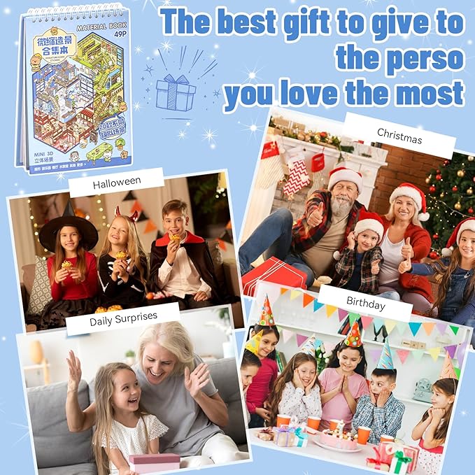 20 Sets DIY 3D Sticker Scene Book,Cute Cartoon Animal Isometric Scene,DIY 3D House Stickers Set,Sticker Therapy for Adults Kids,Conduce to Relief Stress Pass The Time,Christmas Gifts for Kids
