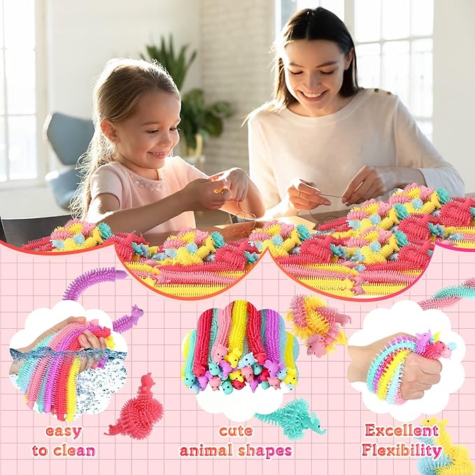 Chivao 200 Pack Bulk Stretchy String Fidget Toys Animal Sensory Toys for Kids and Adults Colorful Fidget Worm Stress Anxiety Relieve Party Favors Goodie Bag Fillers Birthday Gifts (Animal Style)