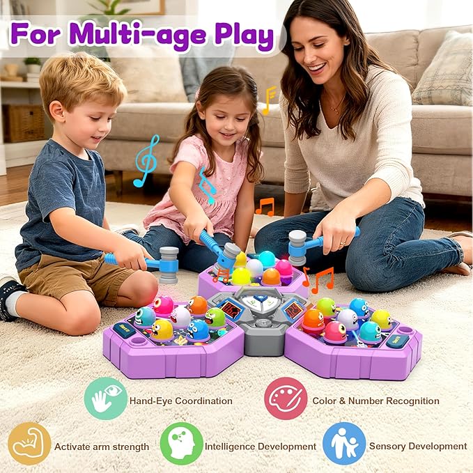 ANNKIE Whack Hammer Mole Game, Toys for 3 4 5 6+ Year Old Boys Girls, Pounding Toys for Age 3-5, Birthday Gifts for 3-12 Year Old Boys Girls, Interactive Educational Toy with 3 Modes,1-3 Players