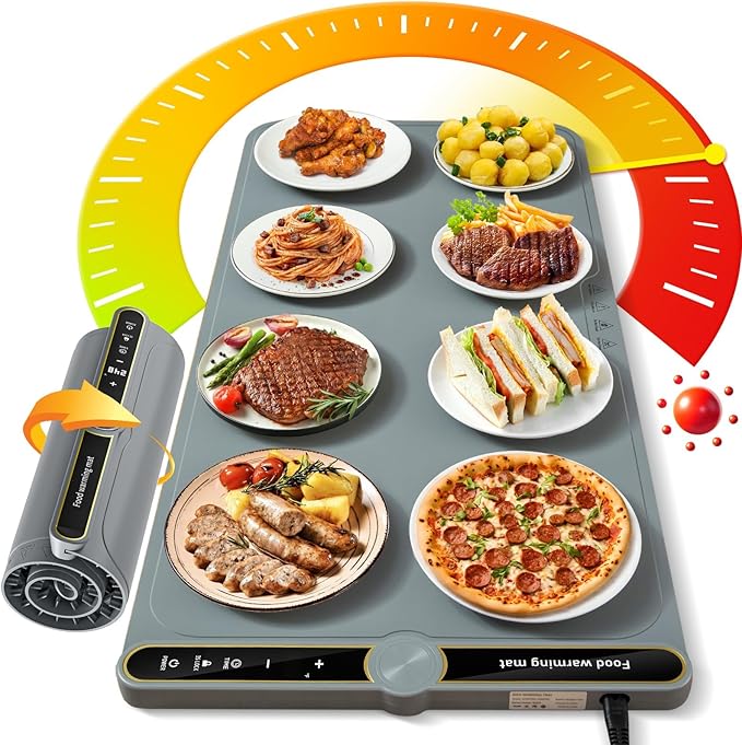 Warming Mat for Food extra large, Silicone Heating Mat For Food, 15"x31.6" Foldable Food Warming Mats for Countertops, Parties, and Daily Use with Timer and 9 Temperature Levels