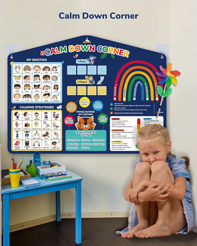 CHEFAN Calm Down Corner Set, Feelings Chart for Kids,Social Emotional Learning Activities,Calm Corner Classroom Supplies for Therapy Office Decor, Mental Health Wall Decorations for Preschool Teachers