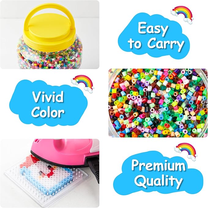 INSCRAFT 27,500 pcs Fuse Beads Kit for Kids Crafts, 30 Colors Iron Beads Set with 3 Pegboards, 5 Ironing Paper, 10 Patterns, Gifts for Birthday Christmas, Multicolor 5mm Melty Beads Bulk Refill Kit
