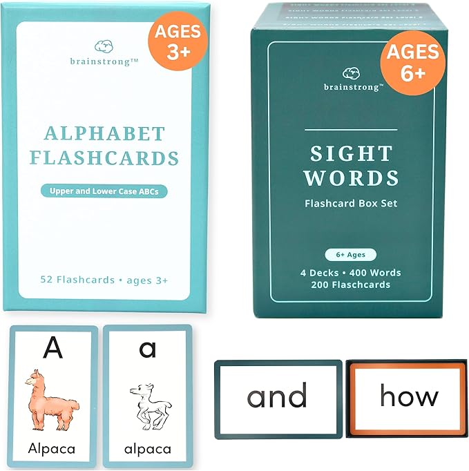 52 Alphabet Flashcards | 400 Sight Words | Ages 5-7 | 5 Boxes | Brainstrong 200 Premium Flashcards