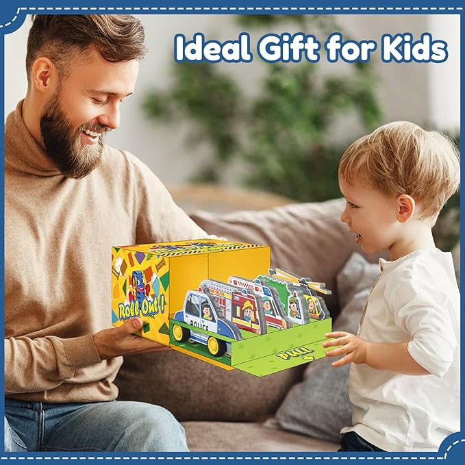 Oriate Rolling City Vehicle for Magnetic Tiles, Free Wheels Rescue Toy Cars Compatible with Road Magnet Tiles, Car Toys for Kids Urban Road Traffic Magnetic Tiles Toys, Educational Gift Boys Girls