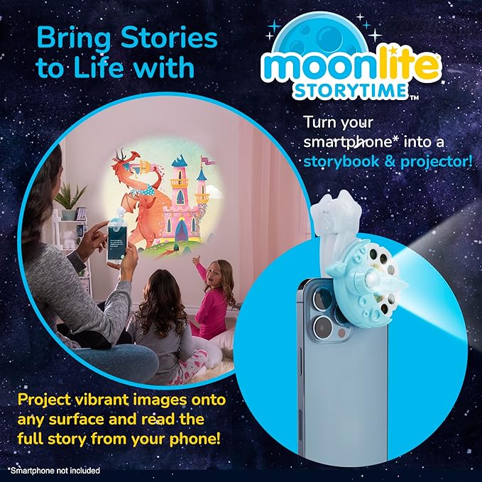 Moonlite Storytime Mini Projector with 10 Classic Storytime Stories, A Magical Way to Read Together, Digital Storybooks, Fun Sound Effects, Learning Gifts for Kids Ages 1 and Up