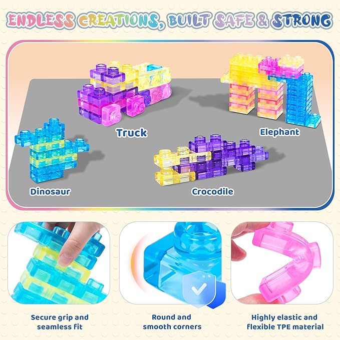 40 PCS Sensory Soft Building Blocks for Toddlers, Montessori Squishy Stacking Toy Set for Kids, Squeezable & Stretchable Early Learning Construction Playset, Multicolor Puzzle Blocks for Creative Play