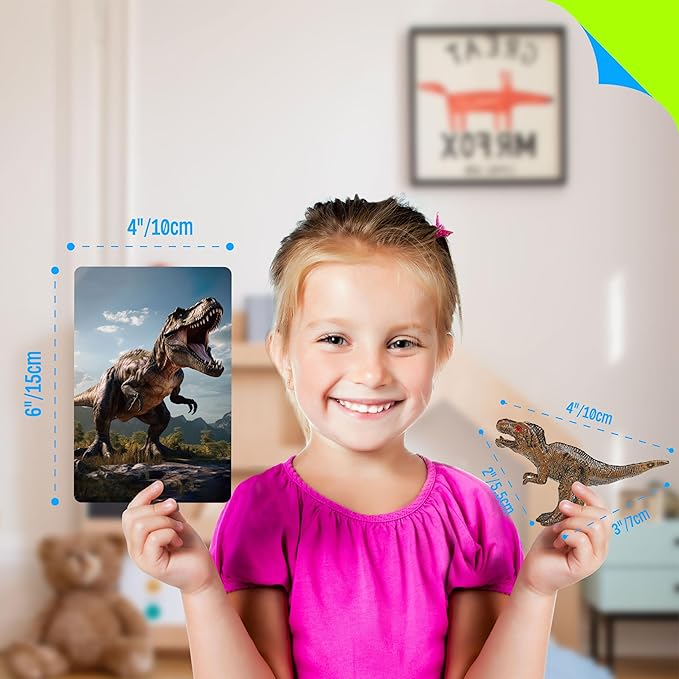SpriteGru 12 PCS Dinosaur Figurines with 12 Introducing Flashcards, Portable Dinosaur Figurines Montessori Toys Science Educational Matching Game for Homeschool Preschool Toddler Kids