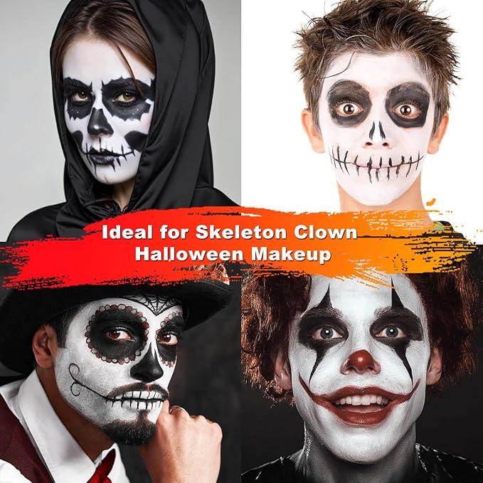 Black and White Face Paint,Halloween Face Painting for Adults and Kids,Oil Based White Body Paint with 2 Brushes for Clown Zombie Vampire Skeleton Cosplay,100g/3.53 oz