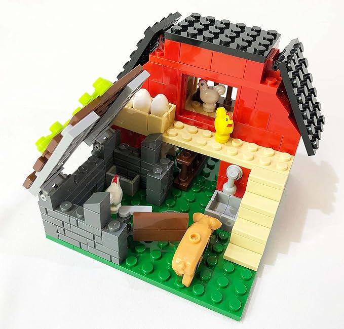 Brick Loot Farm Animal Building Set – 160 Pieces Custom Designed Model with Chickens, Pig, Lamb, Eggs & More, Compatible with Lego, Creative Play for Kids & Adults, Ages 6+
