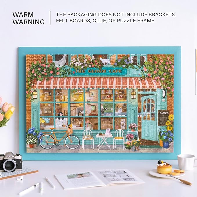 MOMIBOOK Puzzles for Adults 1000 Pieces Jigsaw Puzzles of Corner Coffee Shop, Painting Image Store Puzzle Difficult Challenging Hard Impossible Puzzle Unique Funny Party Christmas Birthday Gifts
