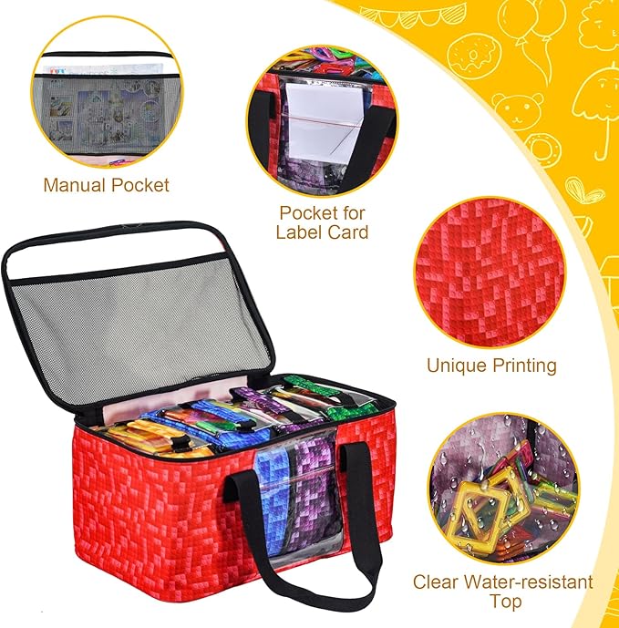 5-Pack Magnetic Tiles Storage Bags Set,Toy Organizer Case,Multifunction Portable Travel Magnetic Tile bag with Visible Top for Building Blocks,Lego Bricks,Puzzles,Toy Cars,Board Game