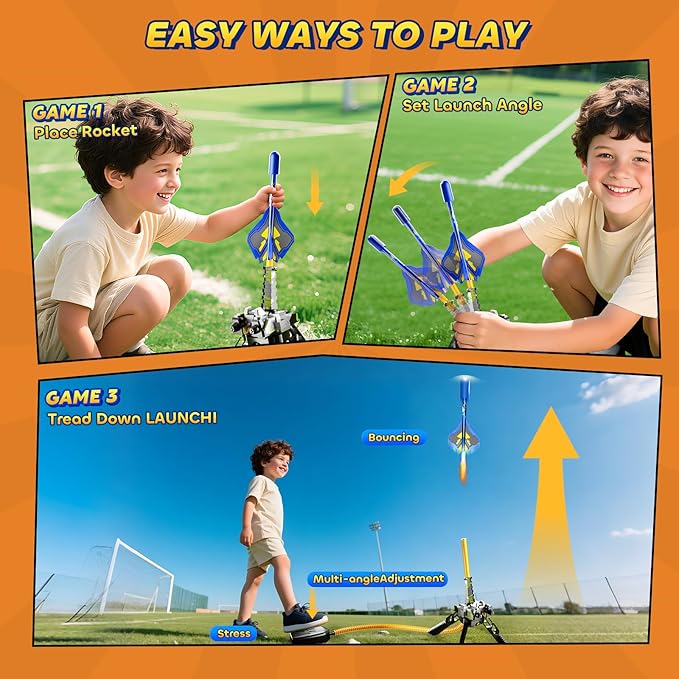 Rocket Launcher for Kids with 8 LED Airplane Rockets and 2 Tank Launcher, Outdoor Toys for Toddlers, Rockets for Kids Age 4-8, 2 3 4 5 Year Old Boy Birthday Gift, Launching up to 120+ Feet