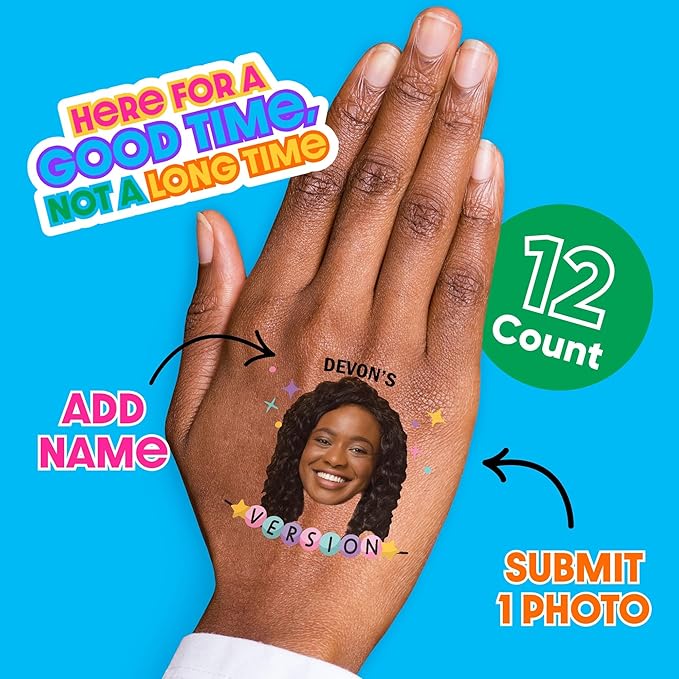 Big Dot of Happiness Custom Photo In My Party Era - Celebrity Concert Party Favors - Fun Face Temporary Tattoos - Set of 12