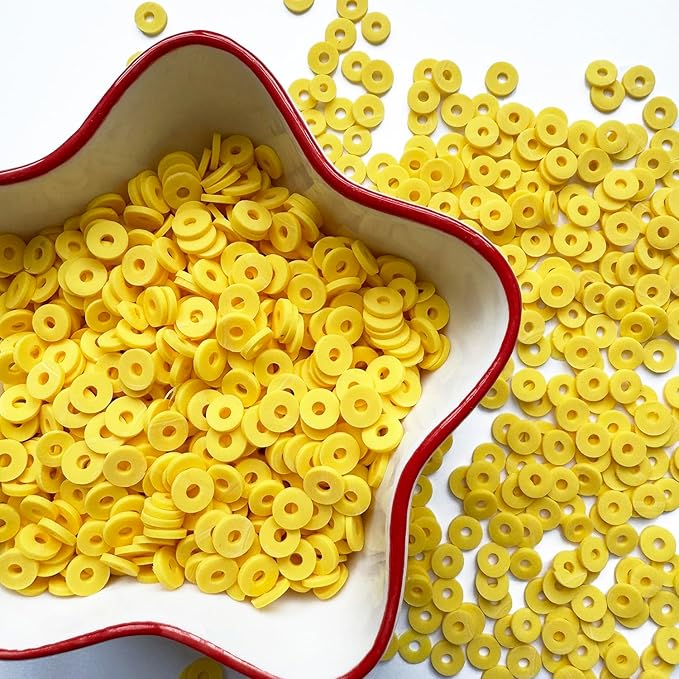 3000Pcs Clay Beads Flat Round Polymer Bead Vinyl Heishi Beads Flat Round Polymer Bead for Jewelry Making Necklace Bracelet (34-Yellow2