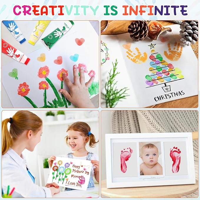 Washable Finger Paint for Toddlers, 8 Colors Large Capacity (2.54fl Oz) with Sponge Tip, Non-Toxic Baby Safe Paint for Hand and Feet, Art Supplies, Preschool Learning Gifts, Ages 1-3 4 5 6+
