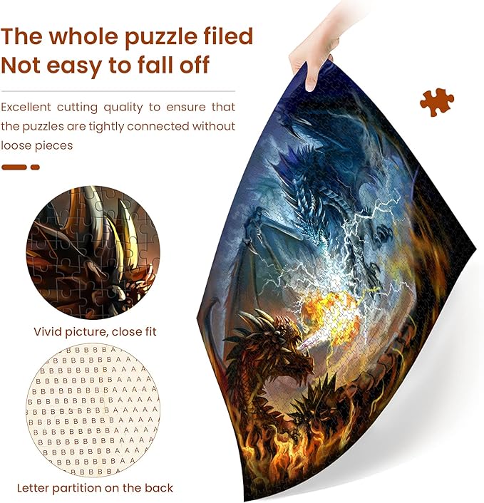 Puzzles for Adults 1000 Piece Jigsaw Puzzles Fire Dragon and Electric Dragon Fight Puzzle Game for Indoor Activity Family Game Toy Gifts (27.5"x 19.7")