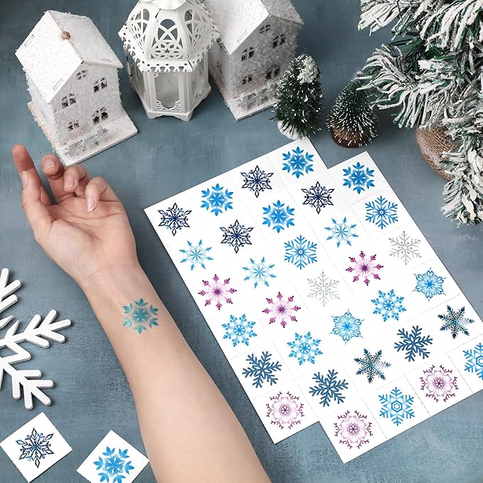 Landhoow 240 Pcs Winter Snowflake Tattoos Temporary Glitter Blue Silver Snowflake Temporary Tattoos for Snowman Apparel Accessories Stickers for Winter Themed Party Decor