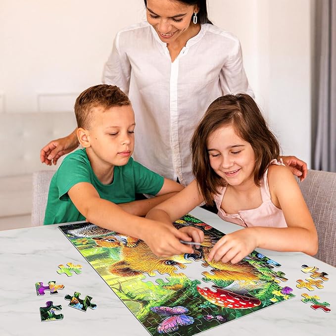 Jeaiciro 100 Piece Puzzles for Kids Ages 4-6 6-8, Bear & Squirrel Themed Jigsaw Puzzle for Adults Kid Seniors, Kids Puzzles Ages 5-8 Educational Toy for Boys and Girls Family Fun Gift for Children