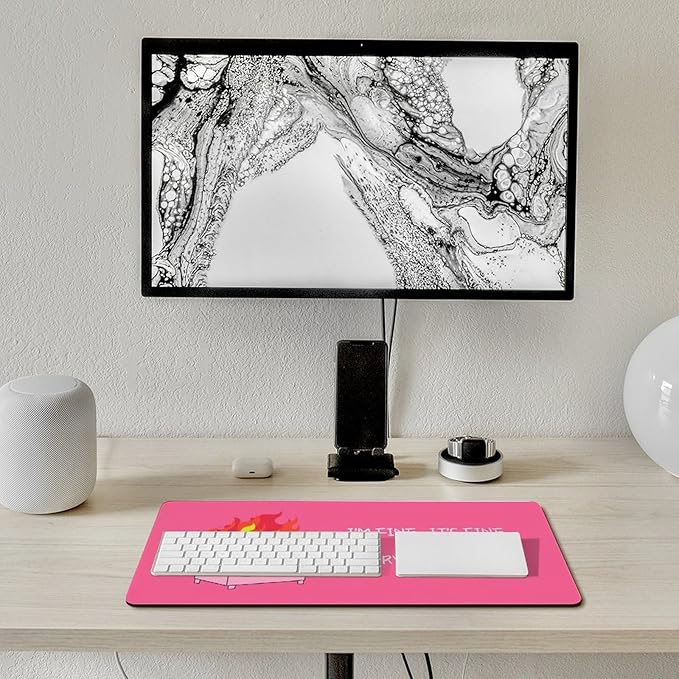 Dumpster on Fire, Pink Funny Desk Pad, Gaming Mouse Pad，23.6x11.8 inch Computer Mouse Mat Keyboard for Home Office，I’m Fine It's Fine Everything’s Fine