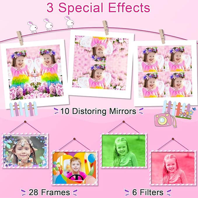 GKTZ Toys for Girls Age 3-8, Kids Camera Digital Video Toddler Camera Children Camcorder Birthday Gifts for 3 4 5 6 7 8 Year Old Girls with 32GB SD Card (Rose)