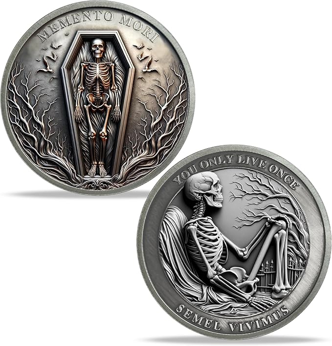 AtSKnSK Memento Mori Coin Momento Mori Coin Skull Coin Stoic Gifts Memento Mori Calendar Living Memento Mori Amor Fati Coin (Memento Mori Coin - 2)