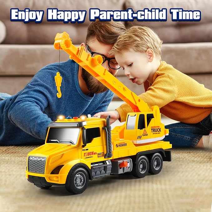 Crane Truck Toy for Kids Ages 3-7, Kids Toys Friction Powered Construction Vehicle with Extendable Arm, Rotating Crane, Lights and Sounds Birthday Gifts for Boys Girls