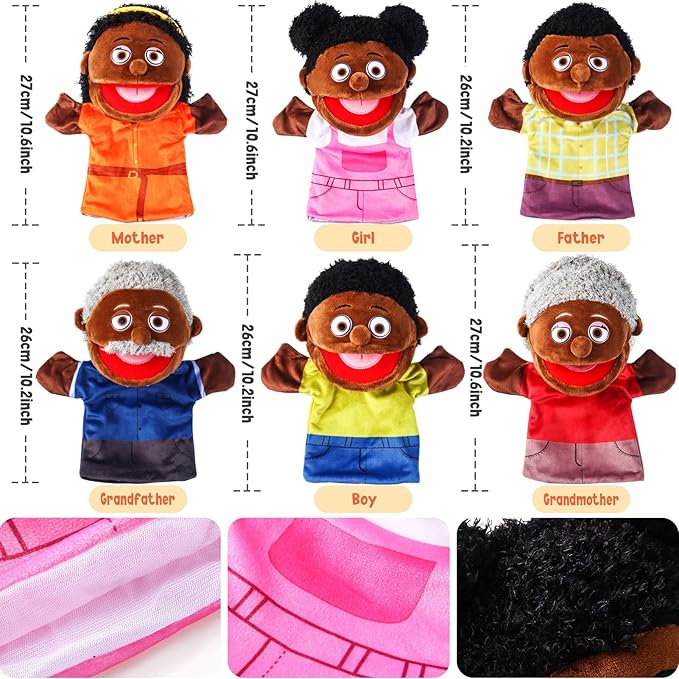 6 Pcs Family Hand Puppets 12 Inch Grandparents, Mom & Dad, Brother & Sister Plush Hand Puppet Toys Role-Play Toy Puppets for Kids Storytelling Imaginative Pretend Play Teaching Preschool(6 Family B)