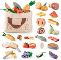 ROBOTIME Wooden Play Food 4-in-1 Cutting Set, Pretend Play Toy Food for Play Kitchen with Shopping Bag – Kids Kitchen Accessories, Wooden Play Food for Boys & Girls