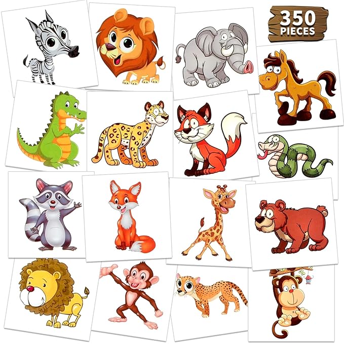 Waterproof Temporary Tattoos For Kids - 350 Pieces | Animals, Insects and Sea Animals | Temporary Tattoo Sheets for Boys | Party Favor for Goody Bags | Non-toxic、Skin-Safe*、Cosmetic-Grade